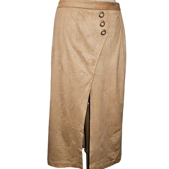 Urban Revivo Tan Vegan Faux Suede Midi Skirt Size 8 - Picture 1 of 4